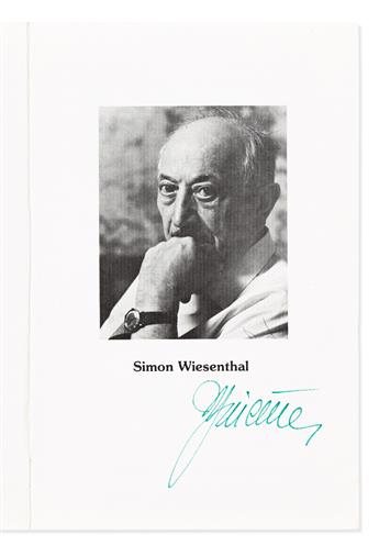 WIESENTHAL, SIMON. Two items, each Signed, Wiesenthal: Invitation to An Evening with Simon Wiesenthal * Signature on verso of his p